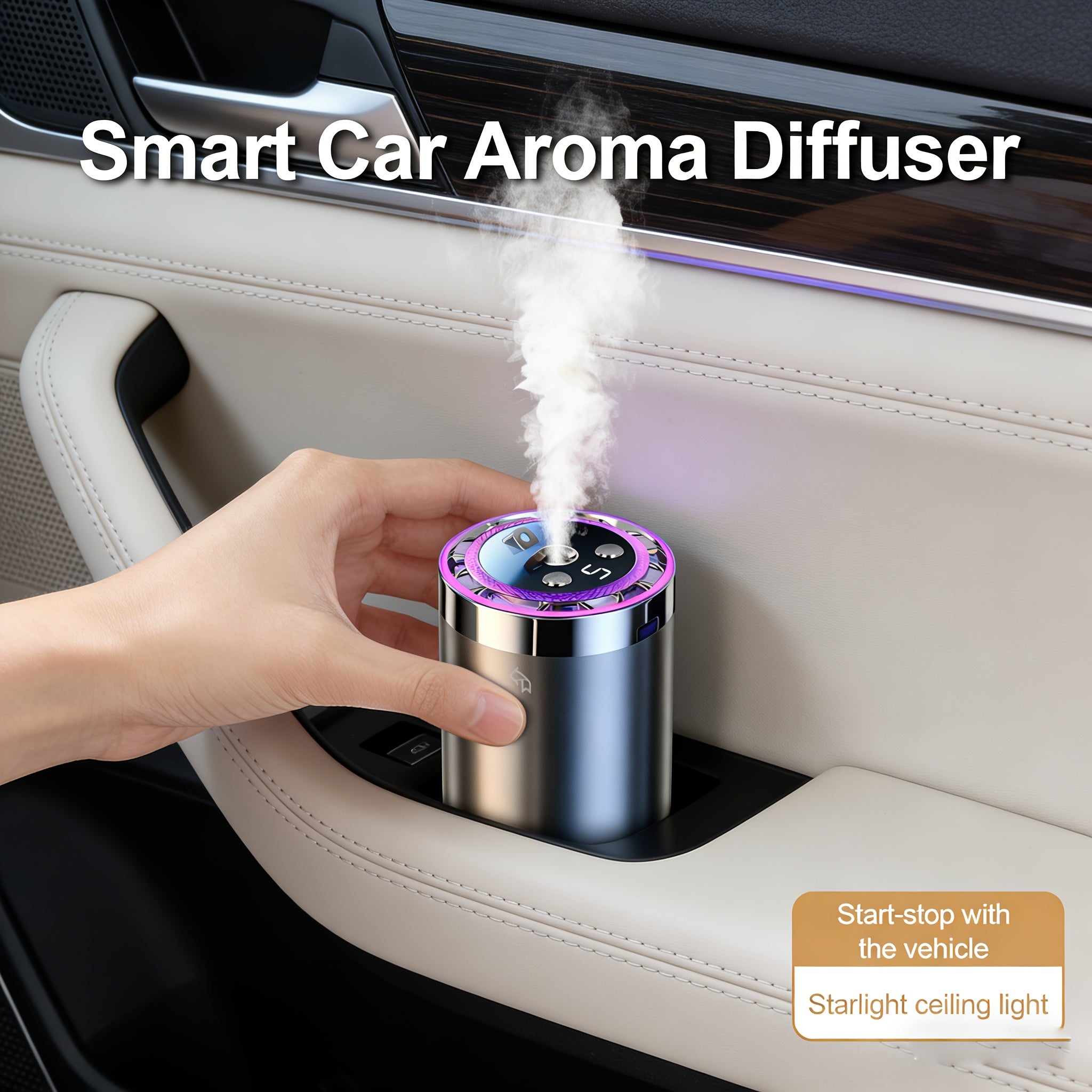 [Ideal Gift] Smart Car Air Freshener With Aromatherapy Features, Featuring A Dynamic Light Display And A Starry Sky Mode, Portable Car Air Humidifier, USB Charging, Suitable For Any Car Model, Ideal Car Gift And Holiday Gift, Car Additions