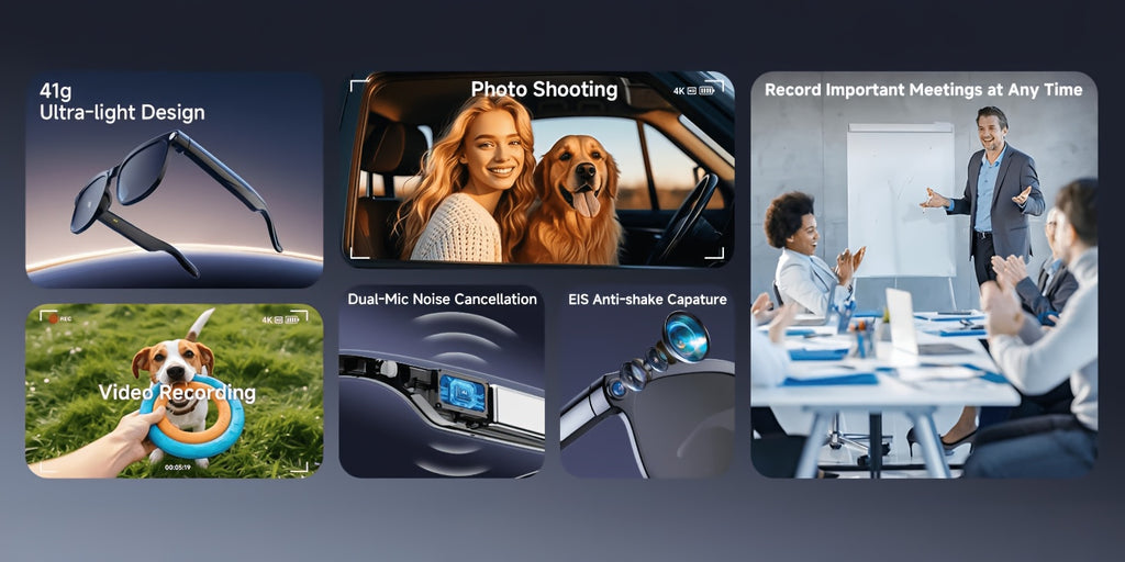 Smart Camera Glasses, 8MP HD Video Recording Glasses (with Audio Function), Wireless Camera With Photochromic Lenses, Real-time Translation, Voice Assistant, Object Recognition, Hands-free Music And Calls.