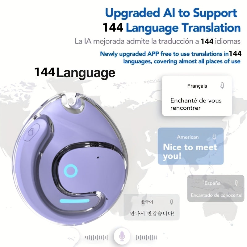 Ai-Powered Real-Time Translation Earbuds, Two-Way Interpreter for 144 Languages, Rechargeable Via USB Or Battery, Ideal for Travel, Business, Shopping, Learning, Carrying Pouch Included
