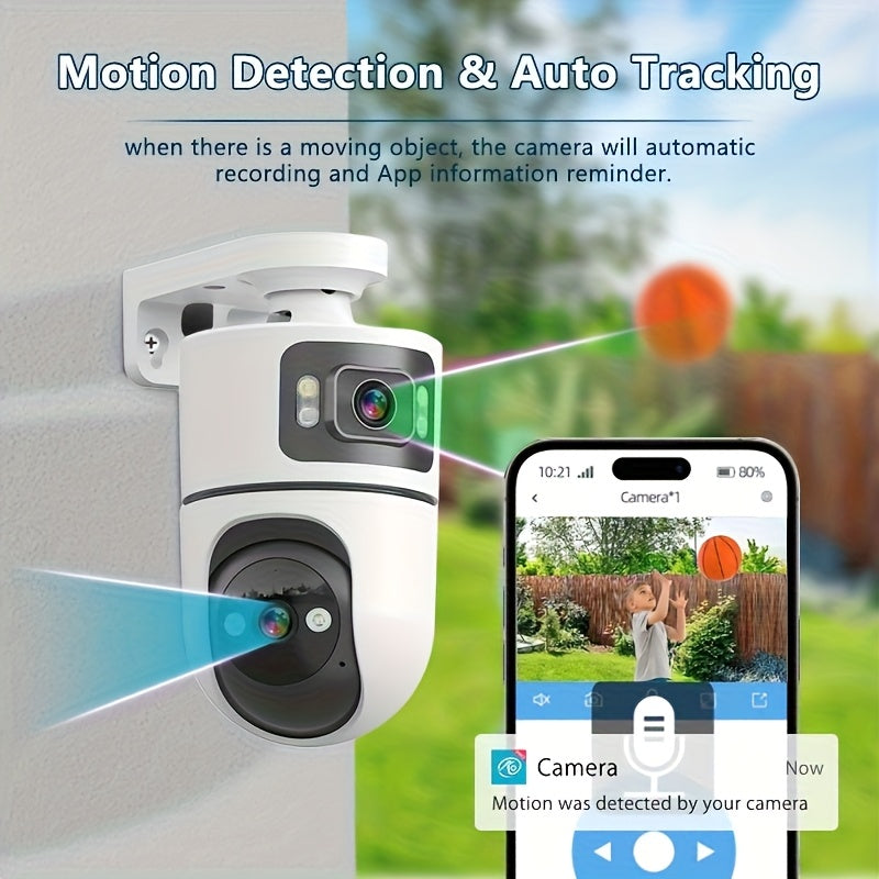 2.4G&5GHz Wireless WiFi, 4K Outdoor with Dual Lenses Security Camera, Rain-proofRotating, Night Vision, Dynamic Detection, Two-Way Call, Wifi Connectivity - Imagery & Christmas Halloween Decorations, Thanksgiving Day Gift, Cameras for Home Security.