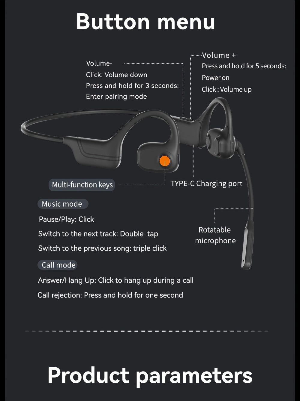 Open-air Conduction Earphones with Dual Microphones, Wireless Earphones with ENC Noise-canceling Microphones for Calls, Work, Driving, Online Meetings, Outdoor Cycling, 10-hour Playback Time, Business Earphones