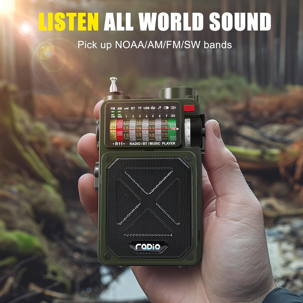 Digital Shortwave Radio Winter Storm Survival Gear with AM/FM/SW NOAA Weather Alert, 4000mAh Emergency Radio Hand Crank Solar, 5W Speaker/SOS/Flashlight/Support SD Card USB MP3 Player for Emergency