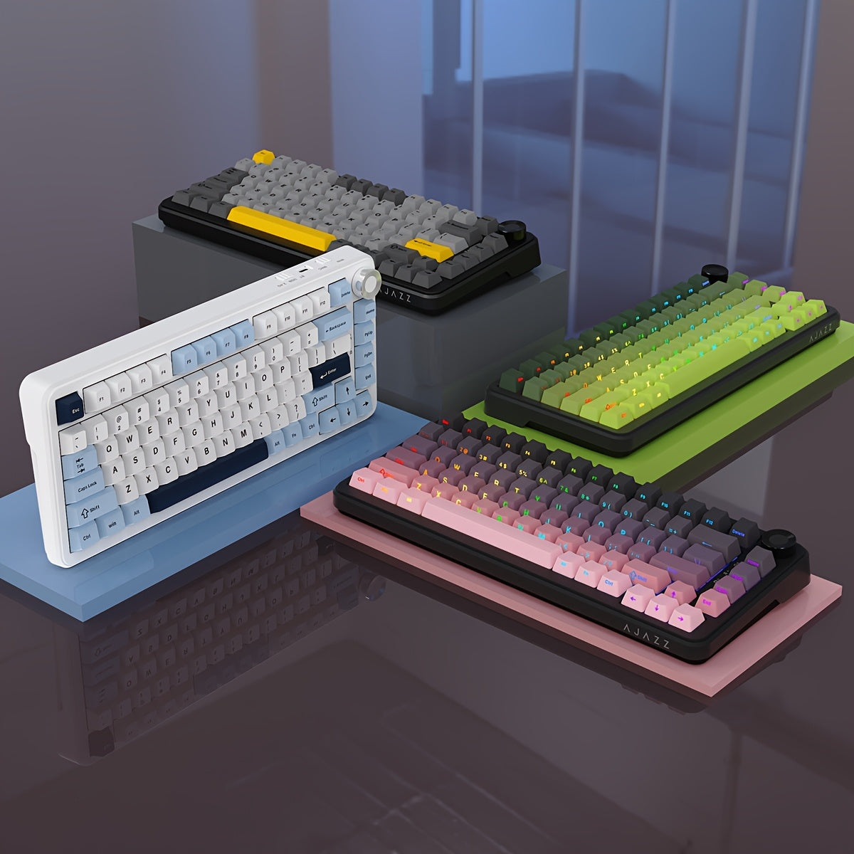 AJAZZ AK820/AK820MAX PLUS 75% (Wired/2.4wireless) RGB Gasket Mechanical Keyboard With Volume Knob, South Facing LED, Poron Foam, PBT Keycaps, Programmable Hot-Swap Keyboard