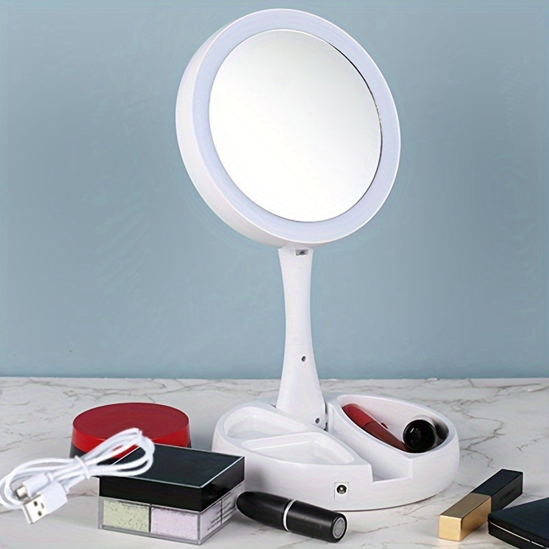 Mirror Light with Light, 10x Magnifying Glass Vanity Mirror, Bright LED Travel Makeup Mirror, Double-sided Makeup Mirror, Table Mirror Can Be Used for Bathroom, Beauty Tool Companion, Makeup Mirror, Ladies' Gift/USB Power/battery Power