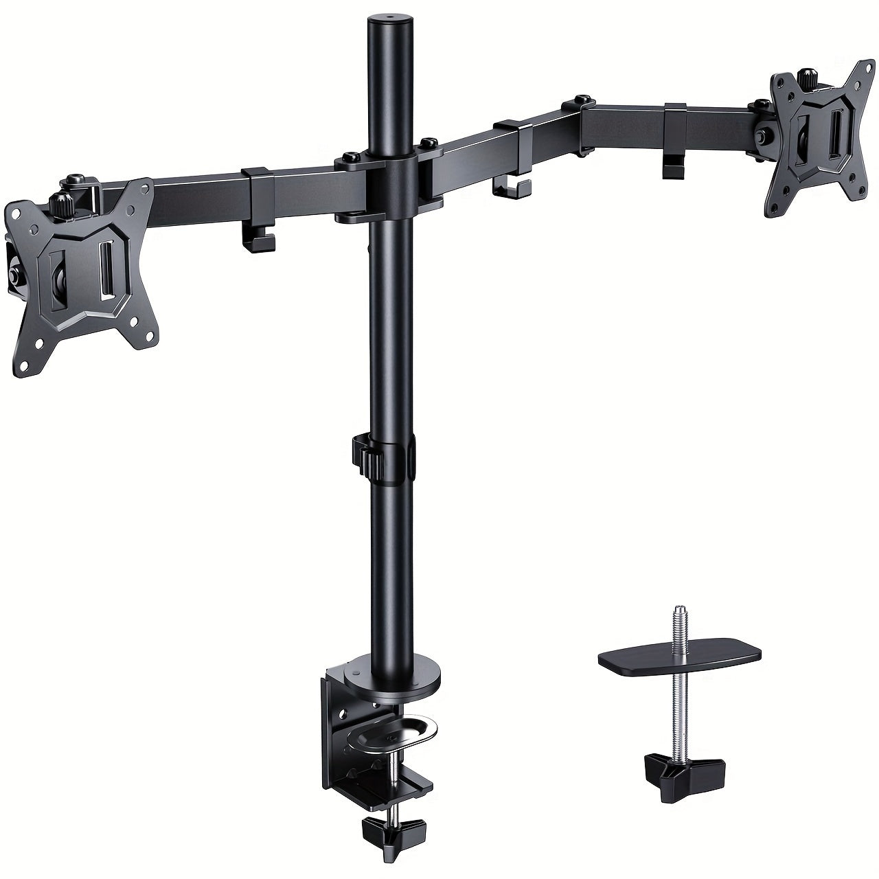 Dreamsmith Black Dual/Single Monitor Stand Holds 4.4 to 19.8Lbs, Full Adjustable Single Monitor Desk Mount Swivel Vesa Bracket with C Clamp, Grommet Mounting Base for 13 to 32 Inch Computer Screens