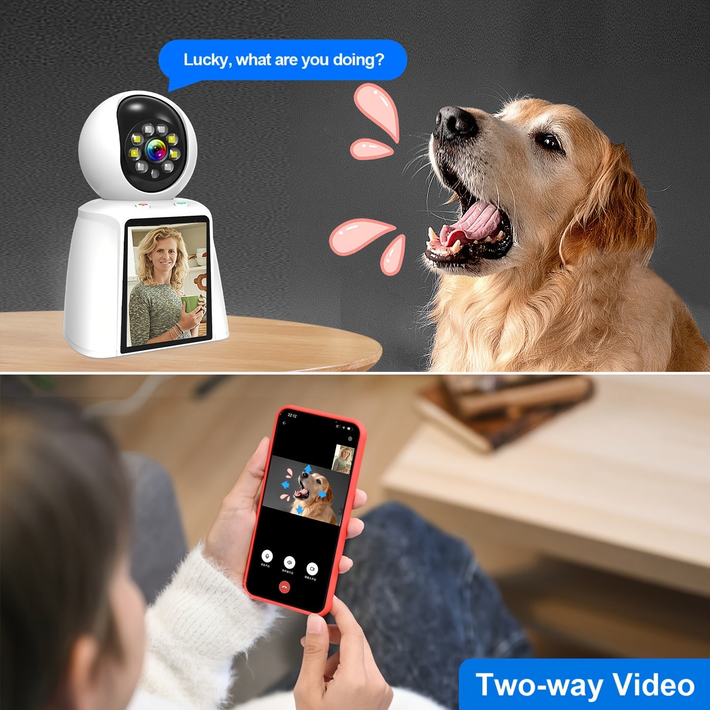 3 Inch Screen Pet Camera Smart Home Video Calling, Baby Kids Monitor Cameras WiFi for Home Security Indoor, Cat Dog Camara De Segurida Smartphone 2 Way Talk, 24/7 Recording, Motion Sensor Detection with Speaker