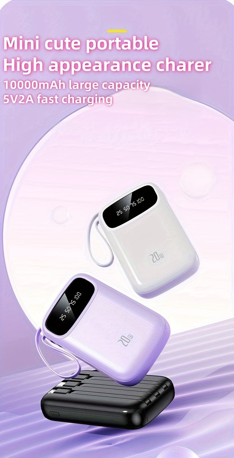 10000mAh Pocket Size Mini Cute 5W Slow Charging/15W Fast Charging/22.5W Super Fast Charging Portable Cartoon Power Bank, Small Size Large Capacity High Appearance, Built-with 3 Cables, High-Speed Rechargeable Battery, Travel Must Have, for iPhone
