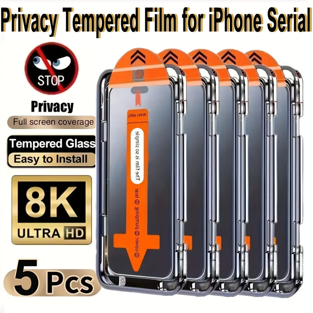 5pcs Privacy Dust-Free Cabin Tempered Glass Film for iPhone 17 Pro Max/17 Pro/17/17 Air/16/15/14/13/12/11/Pro/Pro Max Series, Anti-Scratch, Anti-Fingerprint, Suitable for Mobile Phone Case, Compatible with Dynamic Island, Full Cover Display Shield