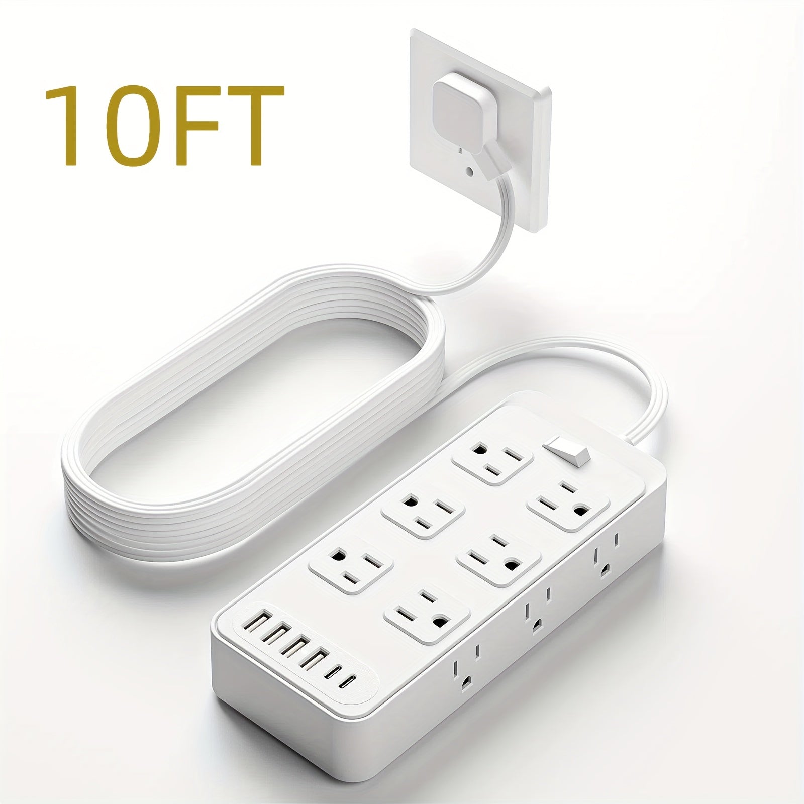 Compact Power Strip Surge Protector, 18in 1 Charging Station, with 12 AC Outlets and 6 USB Charging Ports (4 USB A & 2 USB C), Flat Plug, 5ft PVC Extension Cord, Fire-Resistant Suitable for Home, Office And Travel