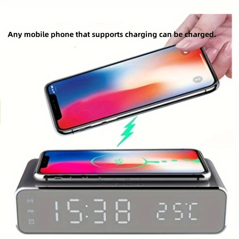 Wireless Charger with LED Alarm Clock and Thermometer Three-in-One Stylish Control Design Suitable for Home or Office Use