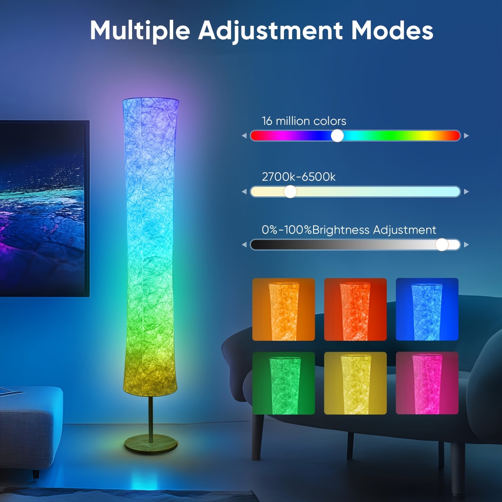 1/2pcs Led Smart Floor Lamp, E-Sport Room Lamp, with 16 Million Colors And Scene Modes, Music Sync And White Fabric Shade, Smart Floor Lamp, Standing Lamp for Living/Game Room Bedroom, with App/Remote Control