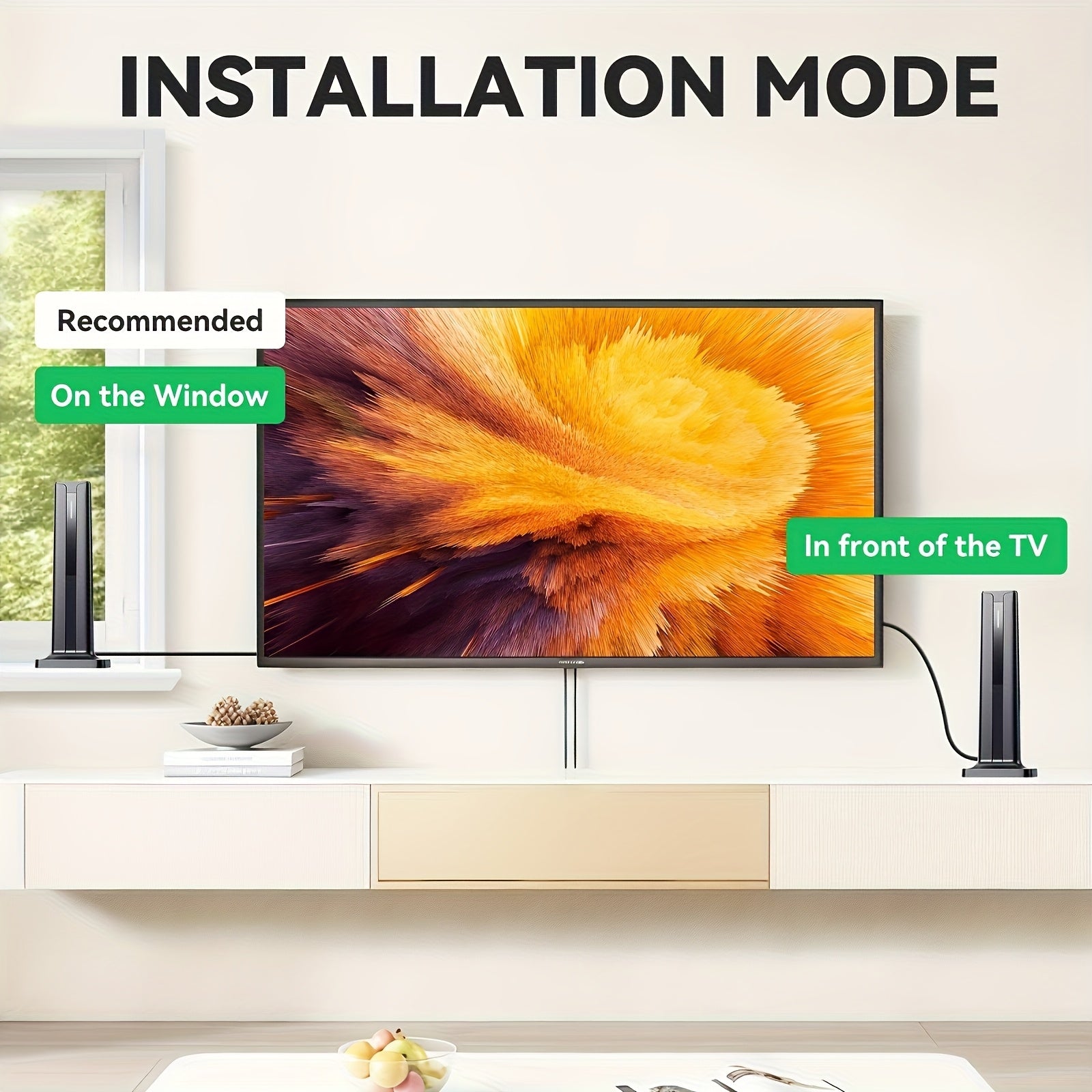 Indoor Digital Smart TV Antenna Magnetic Base, Portable HD Antenna Amplifier Local Channel Signal Booster, Supports 4K 1080P VHF UHF for All Tvs