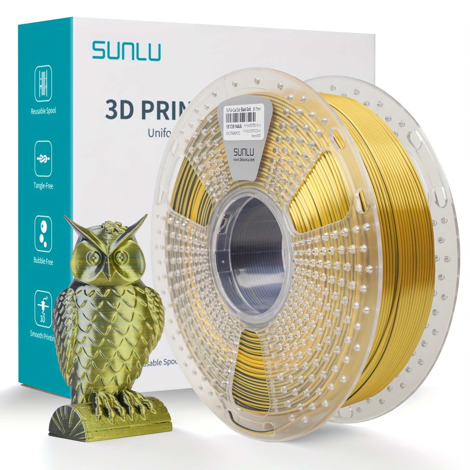 SUNLU PLA Plus Filament for 3D Printing, Dual Color Gradient, High Toughness, Shiny Texture, 1.75mm Diameter, Low Shrinkage, Dimensional Accuracy +/- 0.02mm, Smooth Surface Plastic Materia, 1kg Spool (2.2 Lbs)