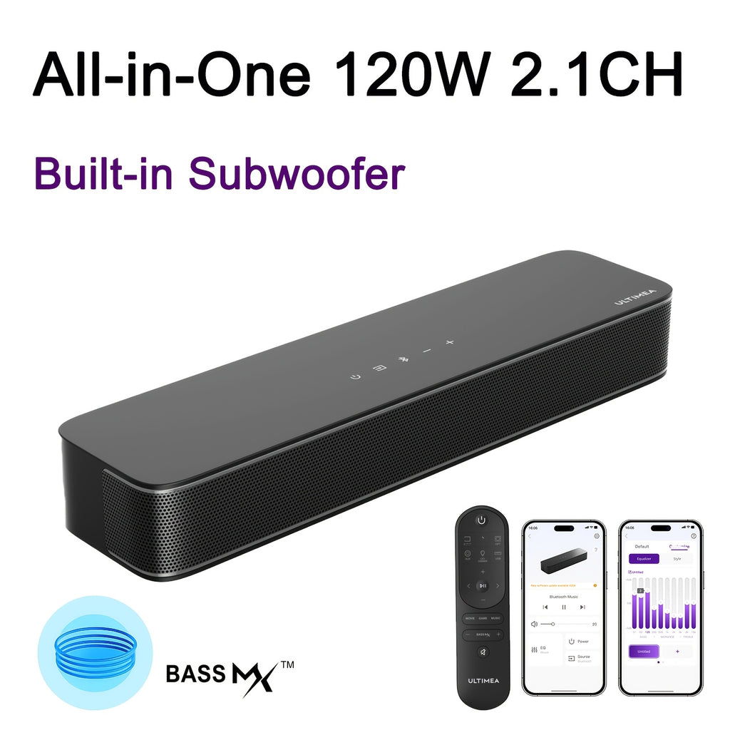 ULTIMEA TV Soundbar with Built-In Subwoofer: 2.2CH 100W Detachable (3 EQ Modes) / 2.1CH 120W Portable All-In-One (App Control) / 5.0CH 180W 3-In-1 Surround System (App Control), Wireless 5.3, Optical/Aux Connectivity
