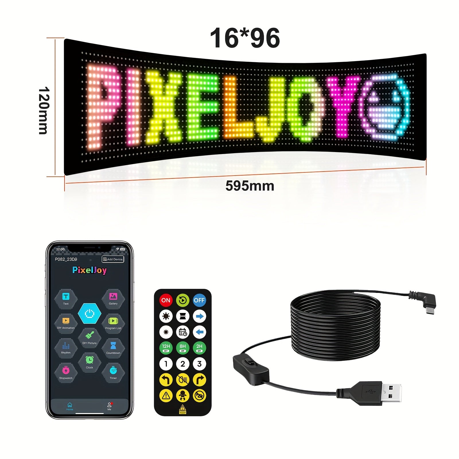 [Christmas Decorations] 1pc 16*32/16*64/16*96/16*144 LED 5V LED Fun Display, Devil's Eye Flexible LED Screen with App & Remote Control, Support DIY Text/Picture/Gif, Cable for Store/Car/Riding Fun Interactive Screen, Christmas Decorations