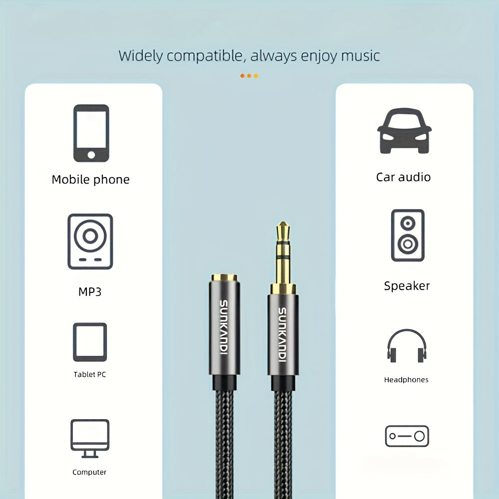 SUNKANDI 3.5Mm TRRS Headphone Extension Cable with Mic, Male to Female Stereo Audio Cable, Round Shape, Cat 5E, Floppy Connector, for Smartphones, Pcs, Tvs, Headphones, PS4, Car Audio, Speakers