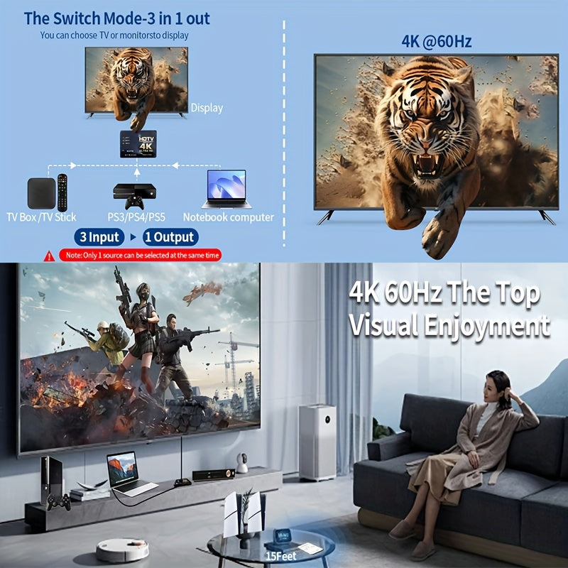 HDTV-compatible Switch 4K Switcher 3in 1 Out Full HD 1080P Video Cable Splitter 1x3 Hub Adapter Converter for TV Box HDTV PC