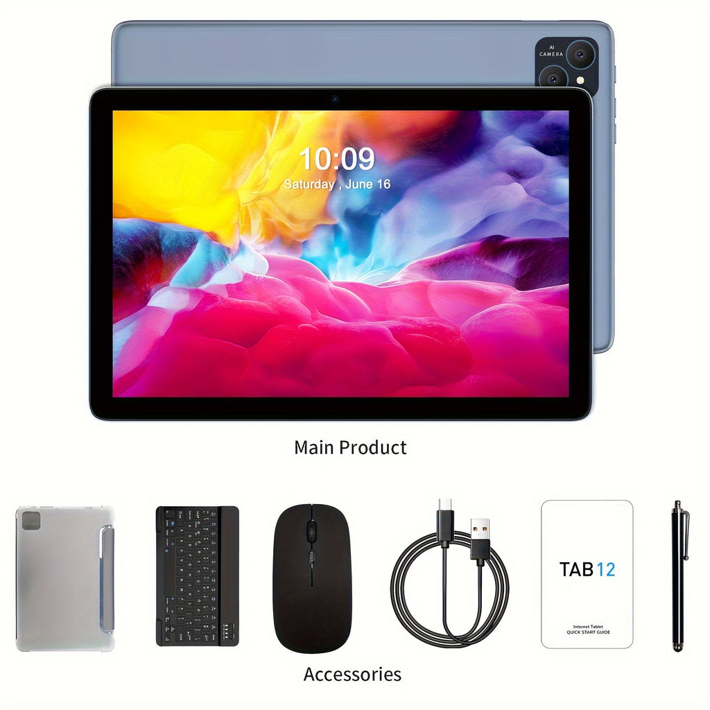 PRITOM Android 14 10.1-Inch Tablet PC, 2-In-1 Tablet with Keyboard, Mouse, Case, Stylus Without Wireless Function, 8GB (4GB+4GB Expansion) RAM 128GB ROM, 1TB Expansion Support, Dual 8 Megapixel Cameras, Octa-Core CPU, 8000Mah, 1280X800 IPS Display