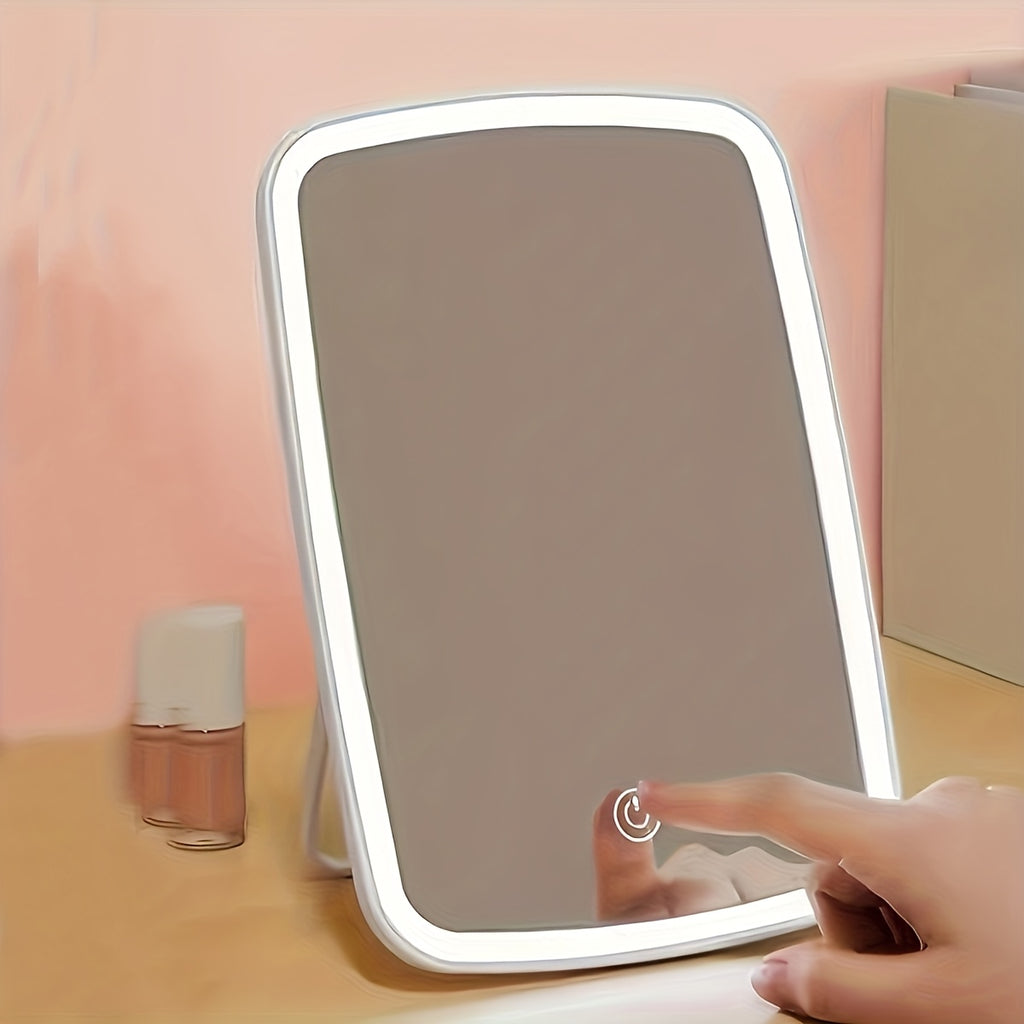LED Makeup Mirror with Touch Sensor, Pocket Mirror, Travel Vanity Mirror in 3 Lighting Modes - White, Daylight and Warm Light, Adjustable Brightness, Portable Folding Desktop Cosmetic Mirror with USB Charging, Compact for Travel, Beauty Companion, Gift fo