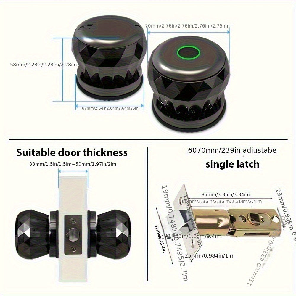 Smart Fingerprint Door Lock Handle - Smart Door Lock With Handle 3 In 1 With IC Card/Key/100 Fingerprint Biometric Electronic Keyless Door Lock For Bedroom Home Hotel Office Easy Installation Black.