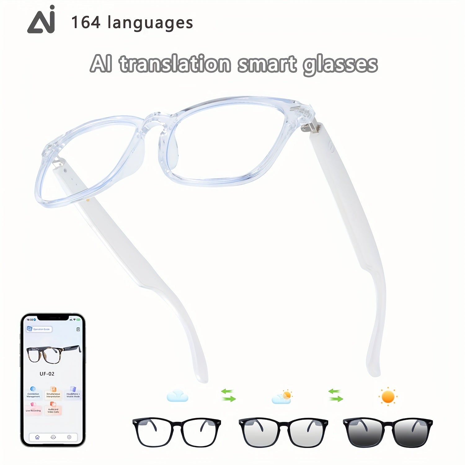 AI Smart Glasses, Smart Glasses With 160 Languages Real Time Translation Support, Chat GPT System, Hvesbsfsy New Multi-functional Audio Glasses For Men And Women, Built-in Microphone And Speaker, HD Voice Calls And HIFI Music Quality