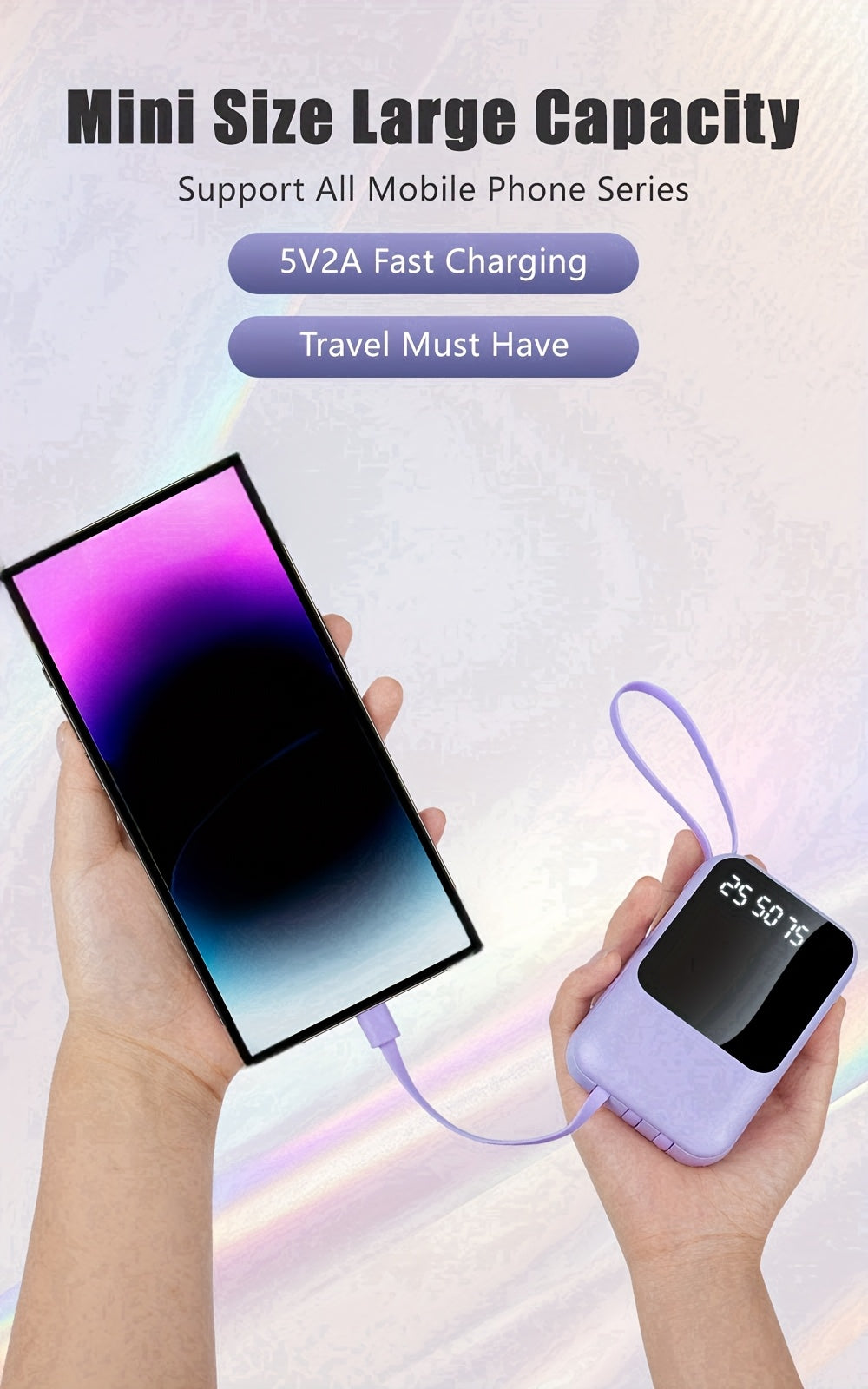 [Outdoor Travel Battery] 10000mAh Mini Cute 5W/15W/22.5W Super Fast Charging Multifunctional Power Bank, Large Capacity Rechargeable Portable Mobile Phone Charger, Built-in 4 Cables, Ultra-Bright LED Lights, Outdoor Travel Battery Packs, Digital Display,