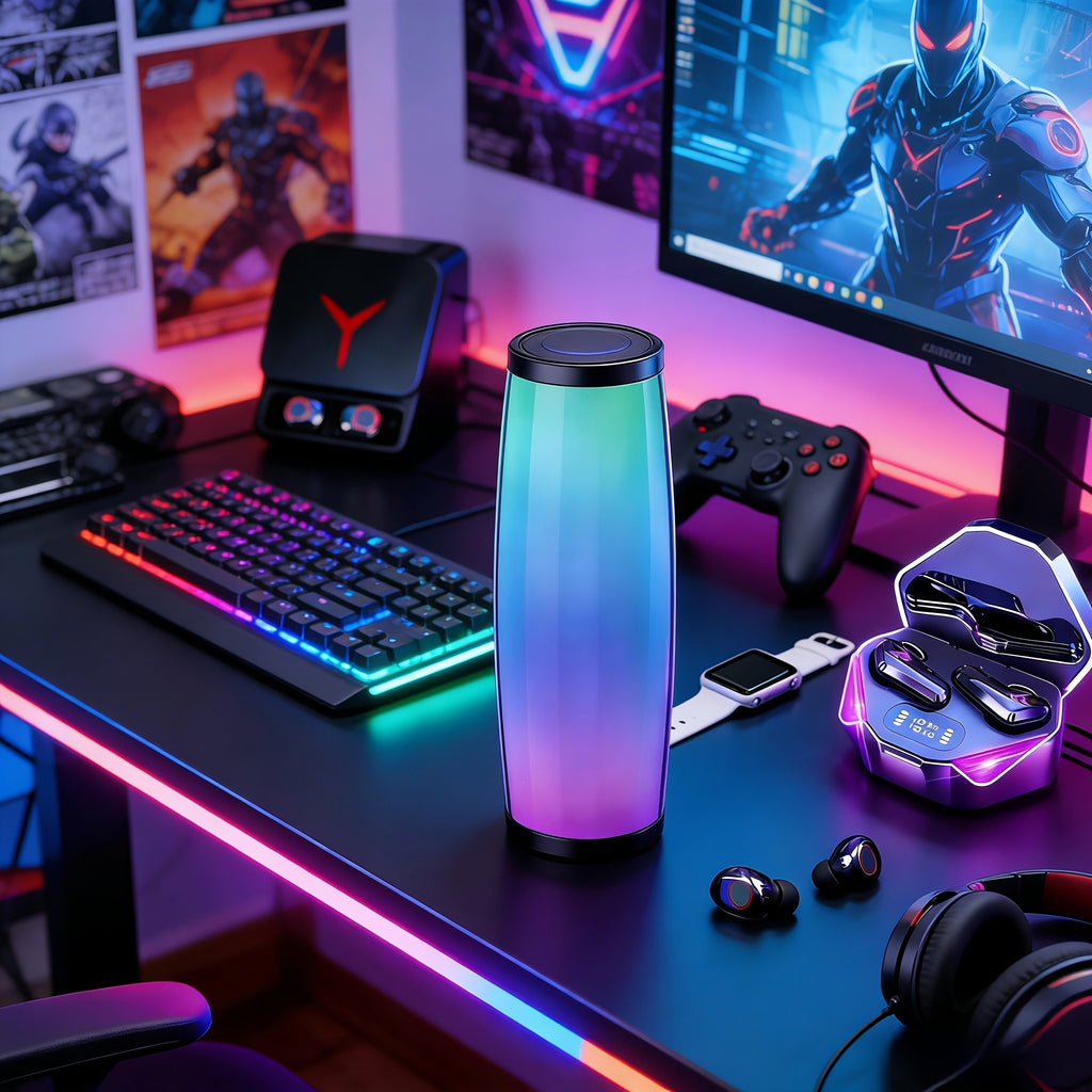 3/4pcs Set (1 Touch Control Black Gaming Headset + 1 Smart Speaker + 1 Wireless Bluetooth Earbuds with Free Fashion Watch) New High-Quality Luminous Gaming Headset (No Gift Box), Long-Lasting. Surround Sound, Immersive Experience. No Gift Box
