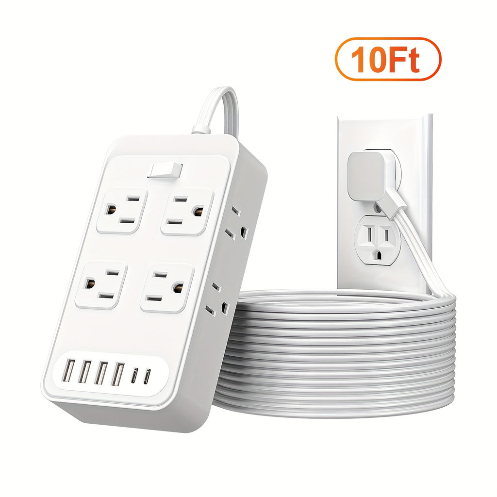 14-in-1 Power Strip With Surge Protection And One-Touch Control Switch With 8 Widely Distributed AC Outlets, 6 USB Charging Ports (4 USB A & 2 USB C), Desk Charging Station, Safe And Portable, Desktop Charging Station, Compact Power Strip Outlet Ext