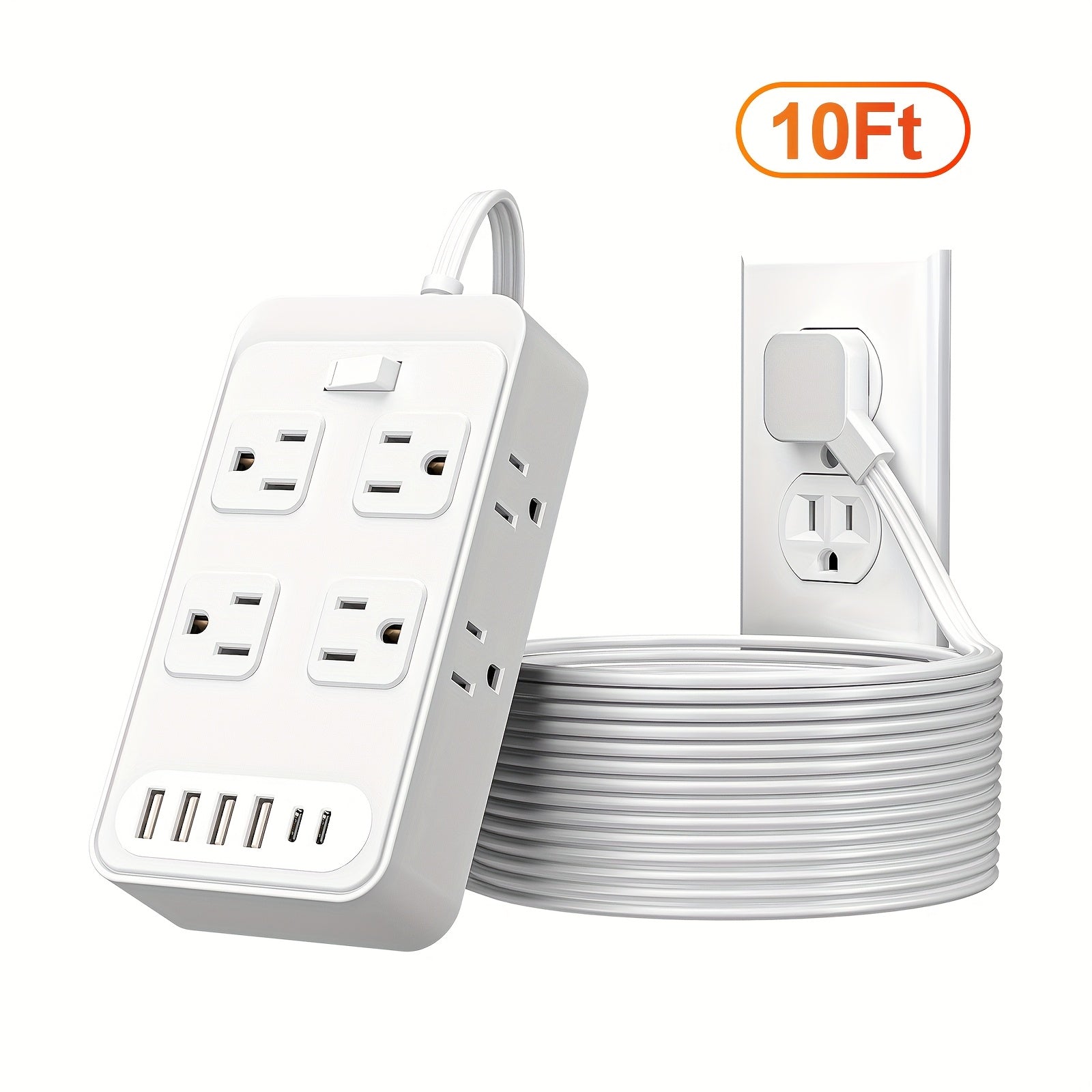 14-in-1 Power Strip With Surge Protection And One-Touch Control Switch With 8 Widely Distributed AC Outlets, 6 USB Charging Ports (4 USB A & 2 USB C), Desk Charging Station, Safe And Portable, Desktop Charging Station, Compact Power Strip Outlet Ext