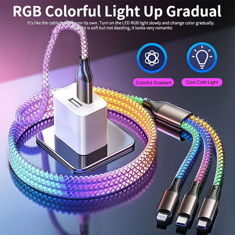 3-In-1 Braided Charging Cable, Universal Phone Charger with Lightning, Type C, And Micro USB Connectors, Compatible with Various Phones Including And