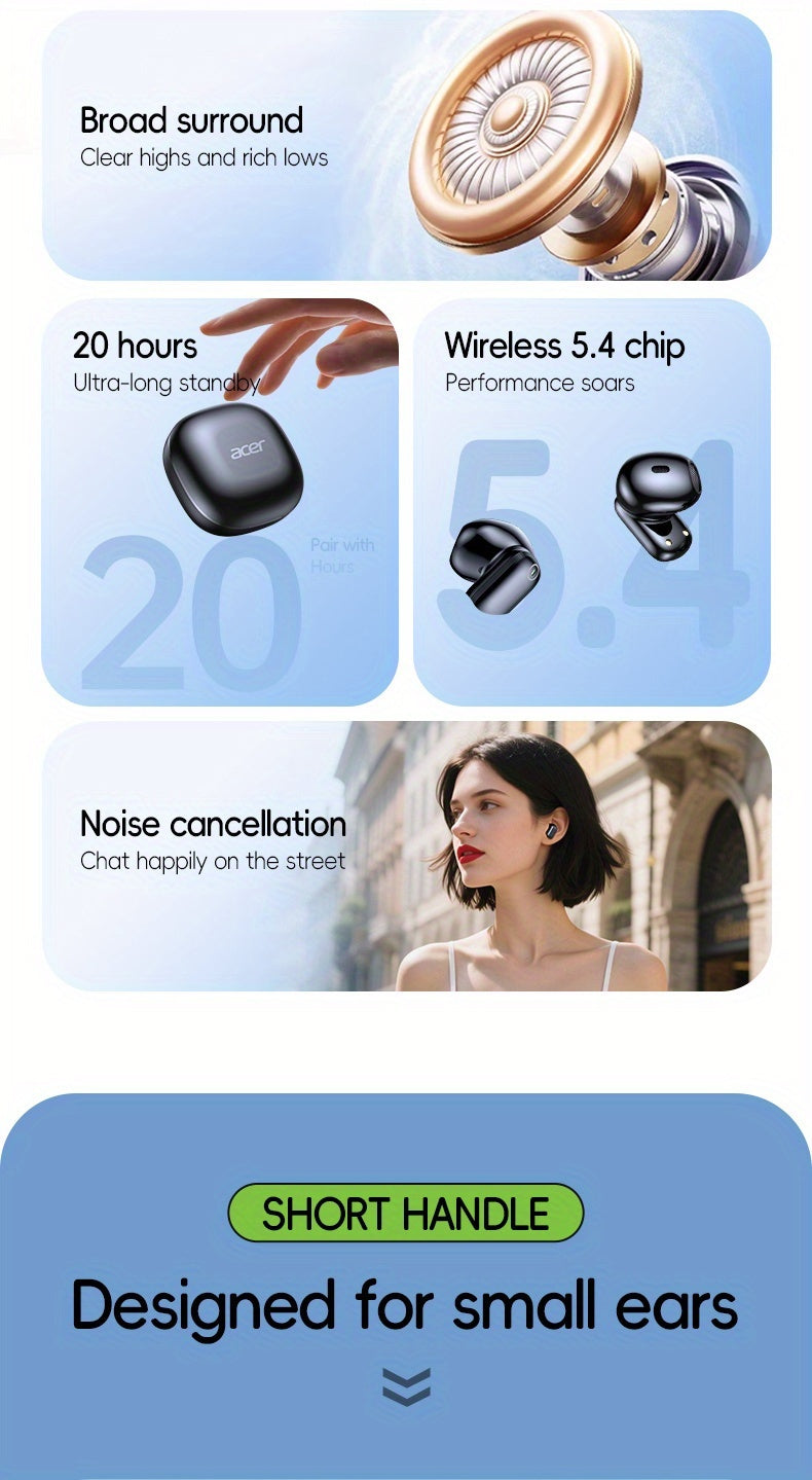 Acer OHR501 Wireless Audio Earbuds Feature a Semi-In-Ear Design with Noise Cancellation, Delivering High-Fidelity Sound Quality. These Music Earphones Are Ideal for Commuting And Fitness, Equipped with Touch Controls And Voice Call Noise Reduction