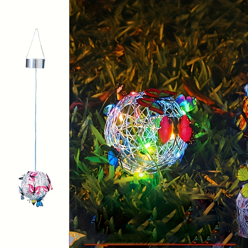 Outdoor Solar Butterfly Lantern, Metal Iron Craft Hanging Solar Light. Waterproof And Solar-powered, Auto Light Up At Night. Perfect For Garden, Porch, Lawn, Farm, Courtyard Decoration. Stylish Butterfly Shape, Great Holiday And Birthday Gift For Ho