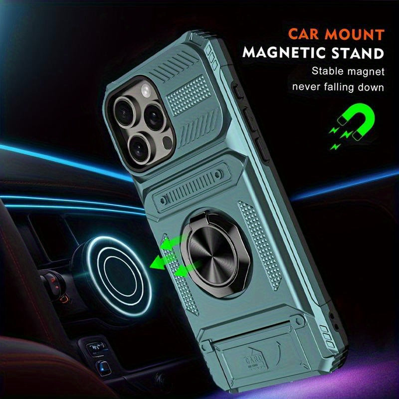 Phone Case: Shockproof with Card Slot, Phone Case & Protective Cover Compatible for IPhone17, 17Air, 17 Pro And 17 Pro Max, for iPhone 16 Pro Max 15 Pro 14 Plus 13 PM 12 11 Mini. Also Fits iPhone 17 Series Models with Card Storage Function.Ring