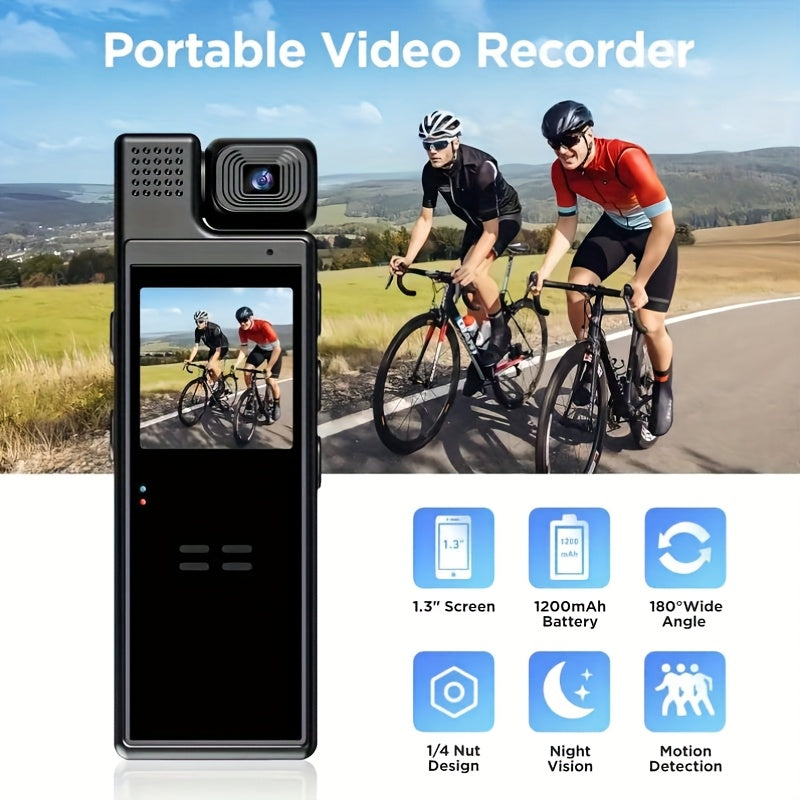 Smart Recorder - 1080P HD Body Camera, 180-Degree Rotatable Lens, Handheld Pocket Camcorder, USB Charging, Perfect Gift for Holidays & Birthdays (SD Card Not Included), Travel Companion, Event Recording, Lightweight Camera, Compact Design