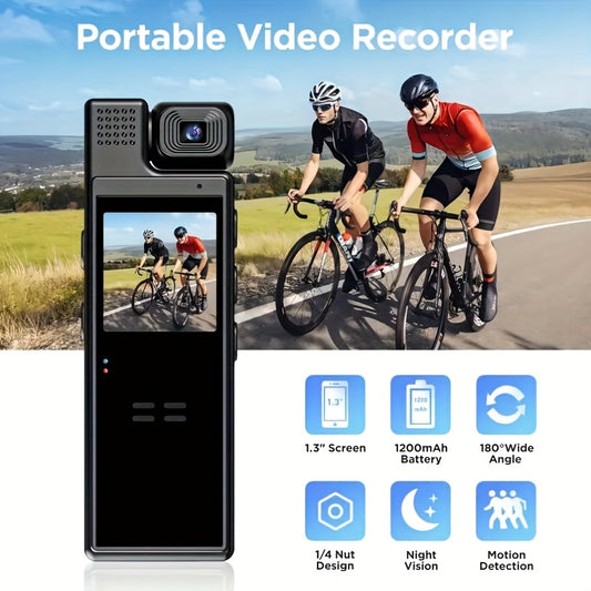 Smart Recorder - 1080P HD Body Camera, 180-Degree Rotatable Lens, Handheld Pocket Camcorder, USB Charging, Perfect Gift for Holidays & Birthdays (SD Card Not Included), Travel Companion, Event Recording, Lightweight Camera, Compact Design