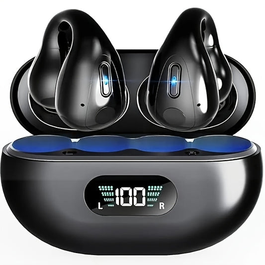 Menzluio Bone Conduction Wireless Headphones Active Call Noise Cancelling Earbuds 48 Hours Playback Time Hi-Fi Stereo Headphones for Iphone Airpod Pro/Android