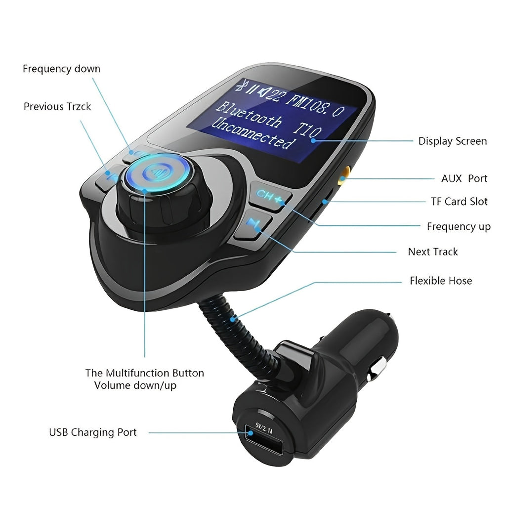 Wireless 5.0 Car Adapter, Hands-Free Receiver, FM Transmitter, Dual USB Charger, Quick Charge, Versatile Wireless Car MP3 Player