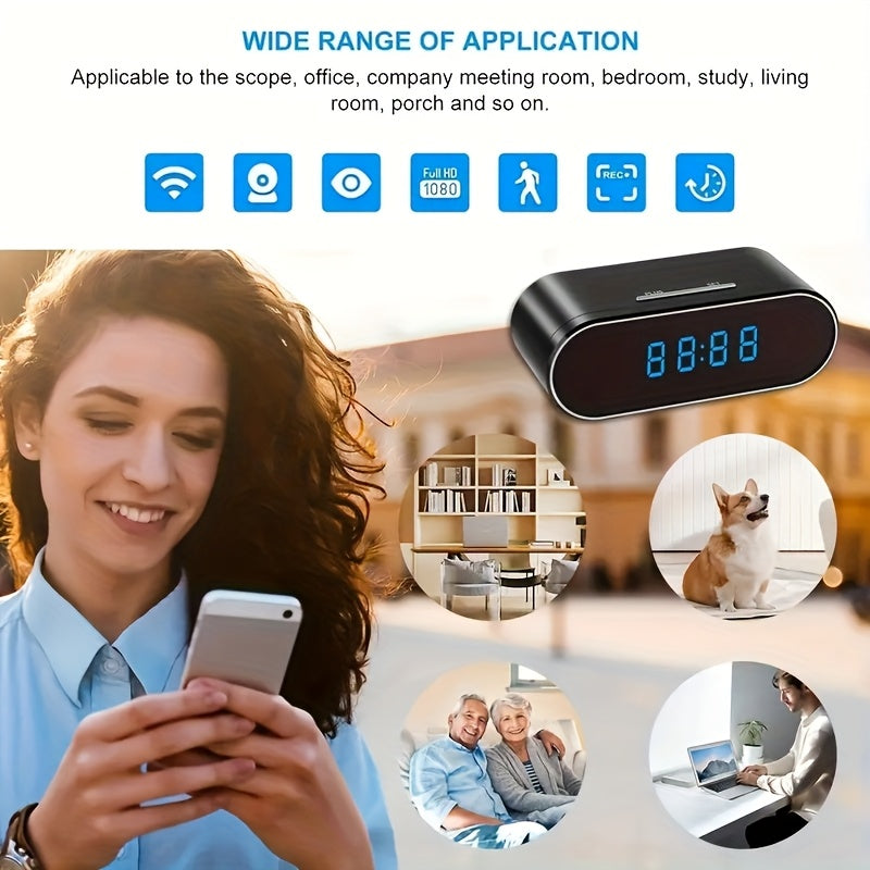 [1080P WiFi Camera] 1080P WiFi Camera Night Vision Wireless Clock Camera With 64G Memory Card, Night Vision, Motion Detection, Loop Recording, 2.4GHz WiFi Connection, Lithium Battery Powered, Remote Live View, Ideal For Home, Office, Warehouse Monitoring