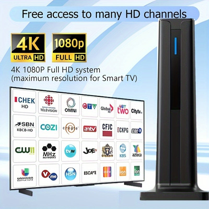 Indoor Digital Smart TV Antenna Magnetic Base, Portable HD Antenna Amplifier Local Channel Signal Booster, Supports 4K 1080P VHF UHF for All Tvs
