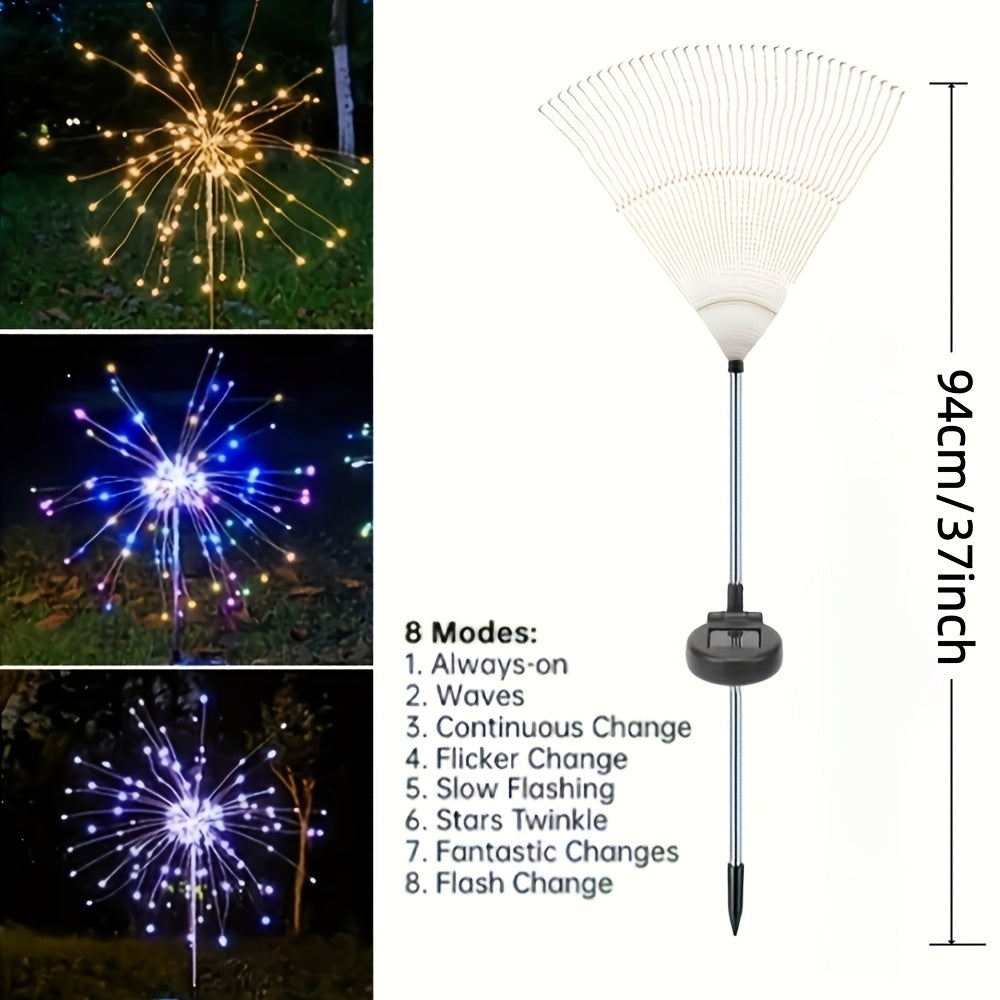 2 Packs Outdoor Solar Firework Lights - Decoration, for Pathways, Gardens, Courtyards, Parties, Weddings, Holidays, Christmas Decor, Solar Ground Lights, Lawn Lights, Halloween Decoration Lights, Ambient Lighting, -Saving Lighting