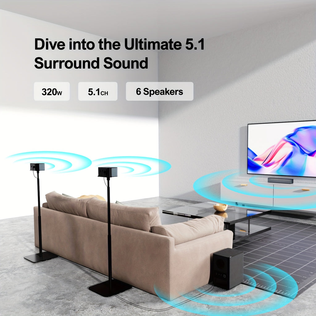 [Home Theater] ULTIMEA 5.1 TV Soundbar, Surround Sound System Sound Bar for Smart TV, Home Theater TV Soundbar with Adjustable Surround Speakers And Subwoofer