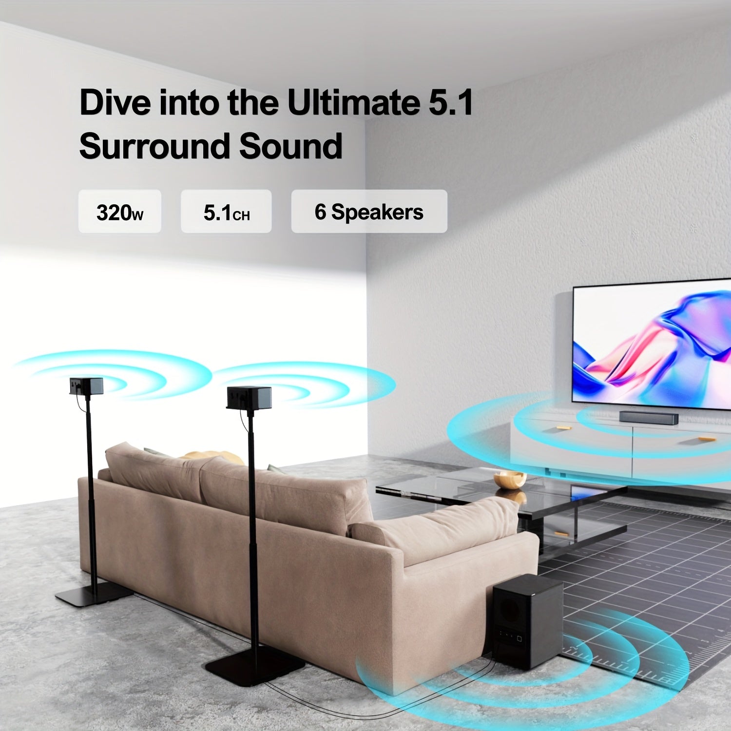 [Home Theater] ULTIMEA 5.1 TV Soundbar, Surround Sound System Sound Bar for Smart TV, Home Theater TV Soundbar with Adjustable Surround Speakers And Subwoofer