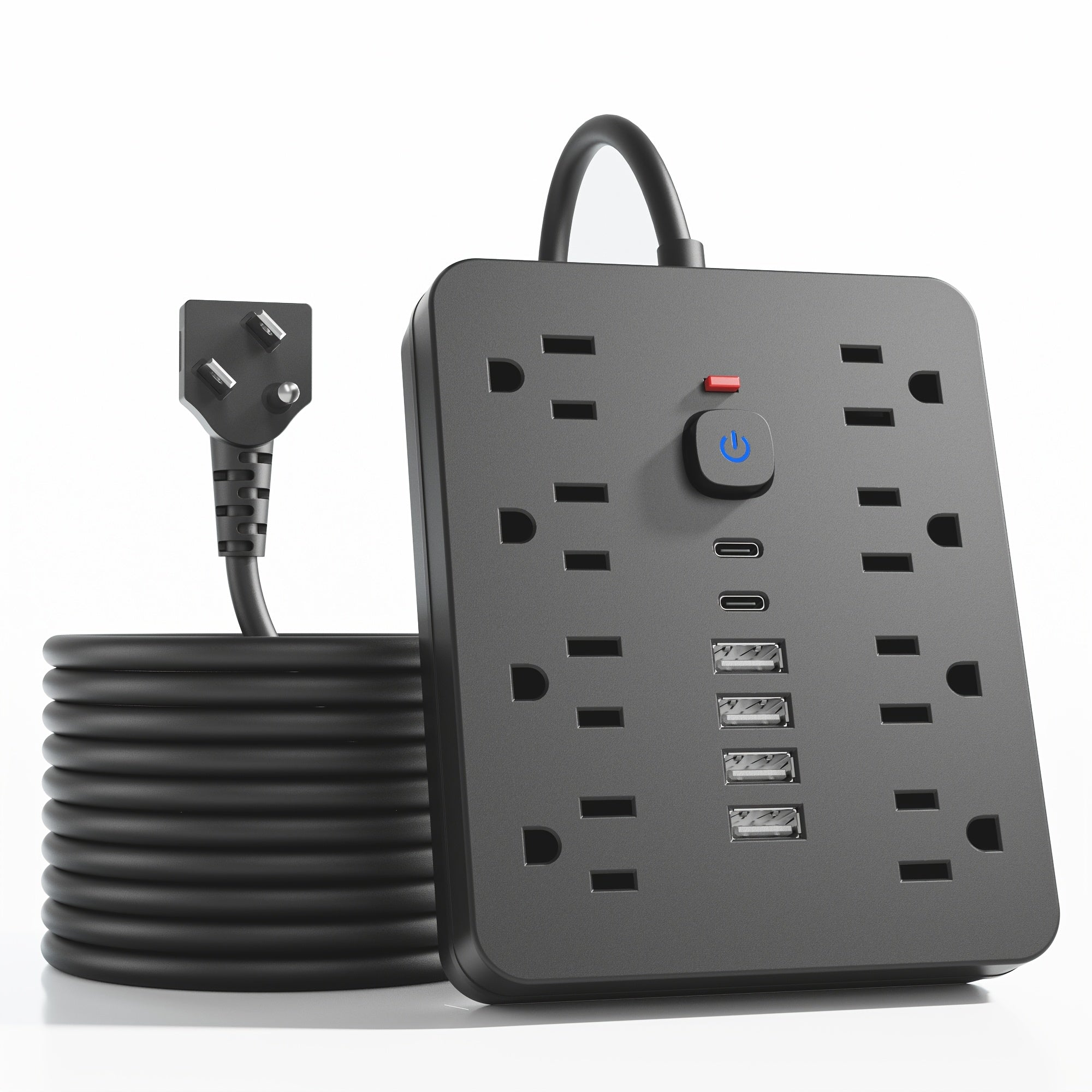 14-in-1 Power Strip with Surge Protector - 8 AC Outlets And 6 USB Ports (2 USB-C)|Flat Plug, Space-saving Design, Wall-mountable Multi-function Power Extension Cord, Overload Protection for Home, School And Office. Available In 5ft Or 10ft