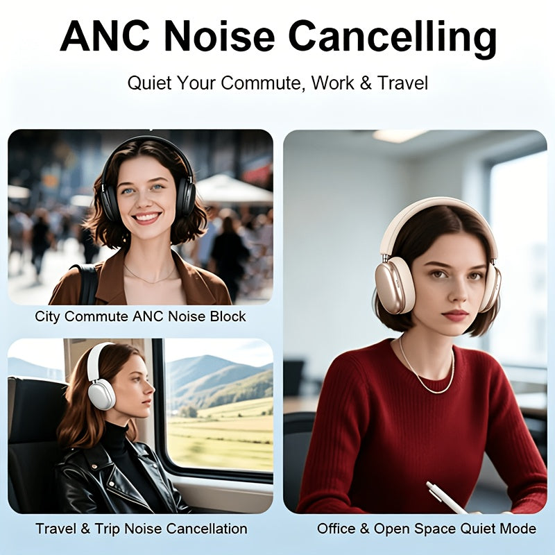 Over-Ear Wireless Headphones, ANC Noise Cancelling Wireless 5.4 Headphones, 40H Playtime Hi-Fi Stereo Deep Bass Foldable Headset with Mic for Work Travel Daily Use