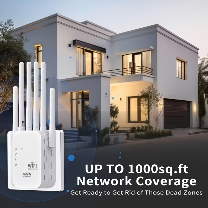 1200Mbps Wifi 6 Signal Booster And Mesh Network Extender - Dual-Band 2.4Ghz/5Ghz, 6-Antenna High-Speed Wi-Fi System, One-Click Control And for easy Setup, Full-Home Coverage, Compatible with Smart Tvs, Gaming Consoles, Smartphones, Tablets