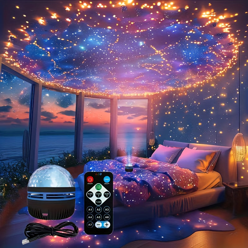1pc Water Ripple Wave Projection Atmosphere Lamp | USB Powered 3D Dynamic Flow, Dreamy, Romantic Gift, Controlled by Remote Control with Rechargeable Batteries, Ideal for Home Theater, Ceiling Decoration, Camping, Wedding