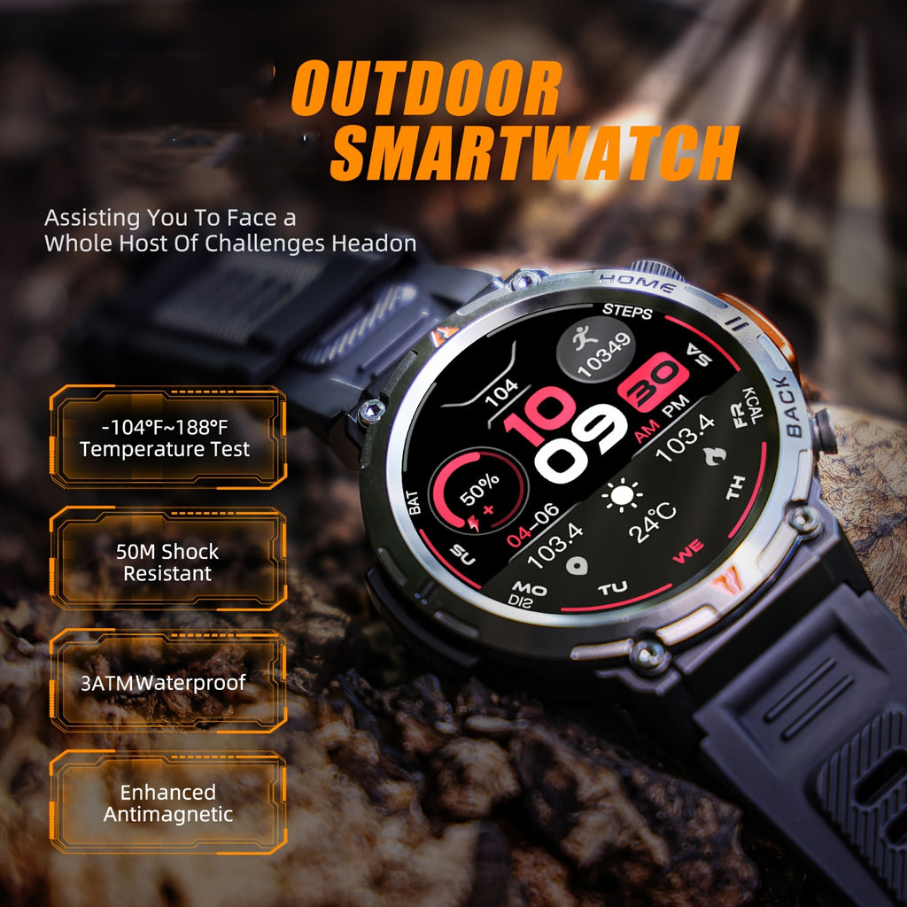 JELLOO Sports Smart Watch For Men, LED Lighting Smart Watch With Wireless (Answer/Make Calls), Outdoor Sports Watches Fitness Tracker With Pedometer Tactical Smartwatch For iPhone & Android Phone