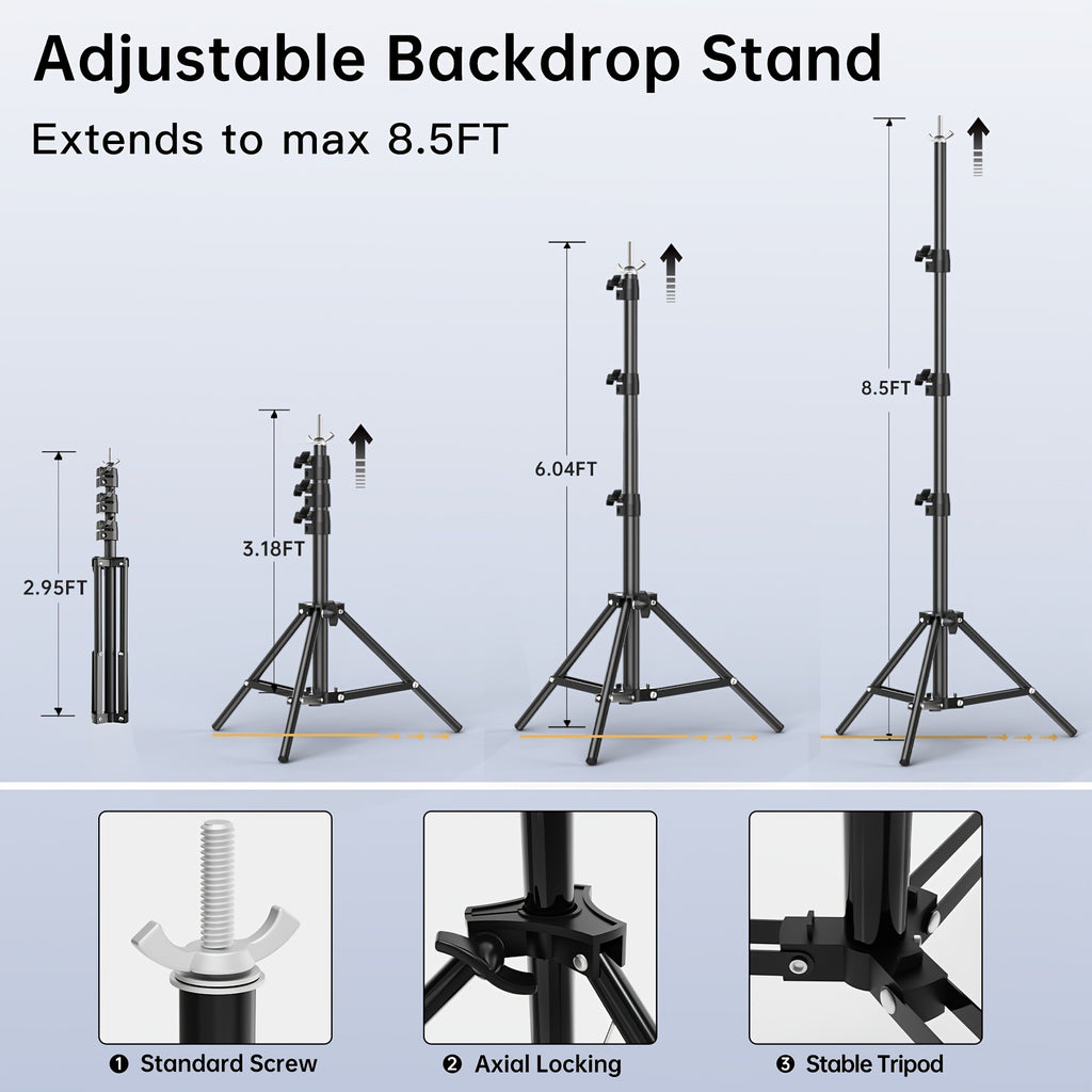 BEIYANG 10 X 8.5 Feet Photography Background Stand, Adjustable Photo Background Stand for Photography Video Studio, with Portable Bag, Clamps