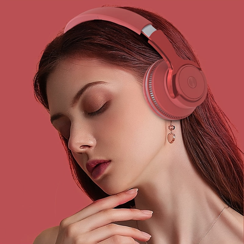 Wireless BT Over-Ear Headphones-Portable Headsets with 24 Hours Playtime, Built-in Mic for Clear Calls, FM Radio, Soft Earpads, LED Light, TF Card Support, And 3.5mm AUX Wired Connection-Foldable Design for Travel, Home, Office, And Mobile Devices.