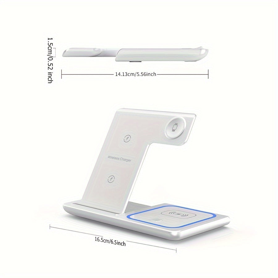 Wireless Charging Station 3-In-1 Standard 15W Fast Mag-Safe Charger Stand, Suitable for Iphone 17, 16, 15, 14, 13, 12, 11, 8, Pro Max/Pro/Mini/Plus, Iwatch Ultra 11/10/9/8, 7/6/5/4/3/2, SE, Airpods 4/3/2/Pro/Pro2/Pro3